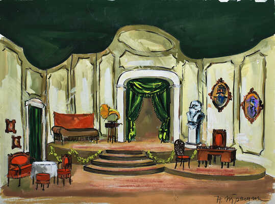 Трошин Николай Степанович. Эскиз декорации с граммофоном и бюстом